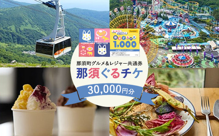 那須町グルメ＆レジャー共通券「那須ぐるチケ」30,000円分（1,000円券×30枚）〔G-59〕｜ 栃木県 那須 商品券 クーポン券 割引券 食事券 日帰り 旅行 観光 サファリパーク 動物園 遊園地 《2026年3月末までの申込みで有効期限延長！》