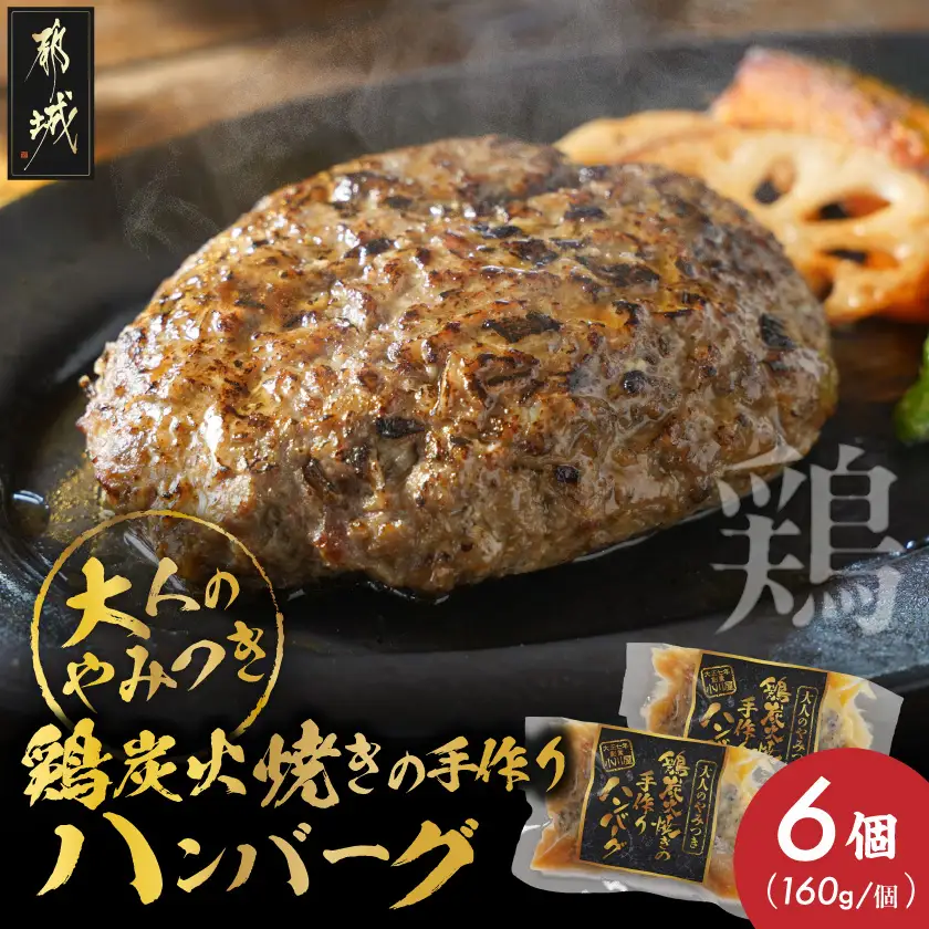 鶏炭火焼きの手作りハンバーグ6個〔16-N6-001-6〕_(都城市) 国産鶏 炭火焼 宮崎県産鶏肉 お手軽 炭火焼ハンバーグ 真空 個包装調理済 時短 湯煎 手作り ギフト 贈答用にも