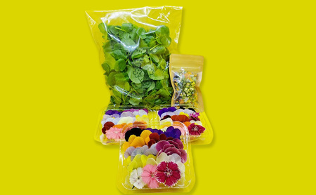 【Cセット】エディブルフラワー(生花20輪)3パック サラダクレソン(80g) エディブルフラワー(ドライ2g) 食用花 食べられる花 生け花 誕生日 プレゼント 飾り付け 食用 お菓子【配達不可：離島】