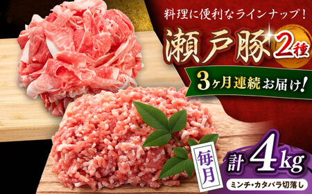 【全3回定期便】瀬戸豚2種セット(ミンチ＋カタバラ切り落とし) 計4kg / 豚肉 ミンチ 切り落とし [BBBQ192] 豚肉定期便