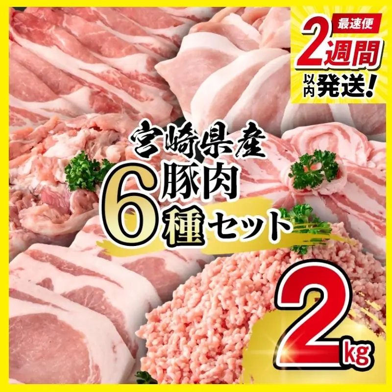 【2週間以内発送】宮崎県産豚肉 ６種 バラエティ2kgセット＜58-26a＞小分け スライス 鍋 トンカツ 餃子等★