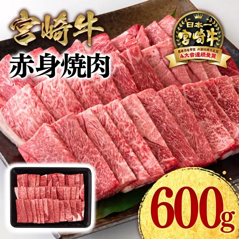 宮崎牛 赤身焼肉600g A4～A5等級 ミヤチク BBQ 牛肉＜47-7b＞●