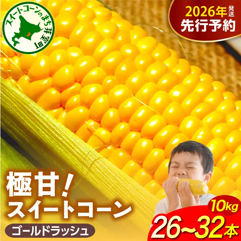 【先行受付】【2026年8月上旬?8月中旬頃発送】北海道十勝芽室町 ファームミリオンの極甘スイートコーン 10kg ゴールドラッシュ とうきび コーン お取り寄せ 産地直送 送料無料 国産 北海道 十勝 芽室町 me016-017c-26
