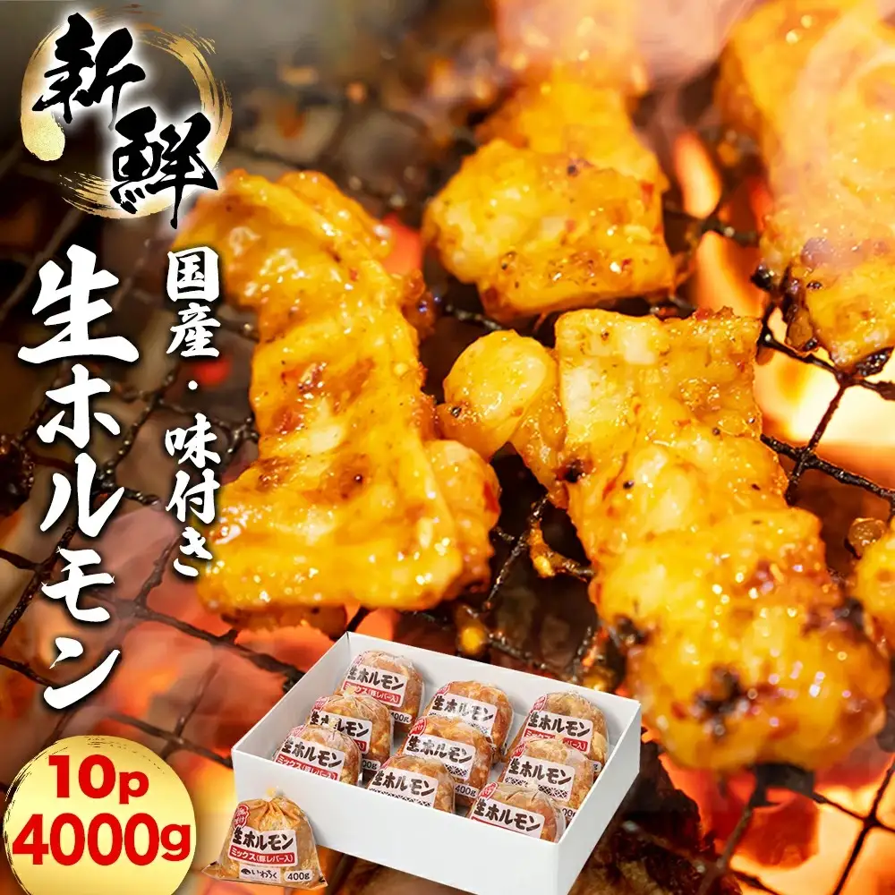 国産豚 味付き 生ホルモン ミックス(レバー入り) 4000g (400g×10パック) (DV051)