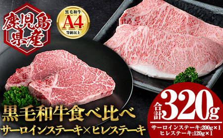 鹿児島県産 黒毛和牛 サーロイン ×ヒレ ステーキ セット (合計320g) 国産 牛肉【肉のちょーさん】A971