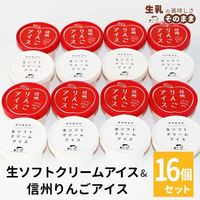 2026年7月1日～寄付金額変更★〈1週間以内発送〉生ソフトクリームアイス＆信州りんごアイス 16個 生ソフト ミルク マーブルアイス アイスクリーム アイス りんご ふじりんご りんごソース 10000円 1万円