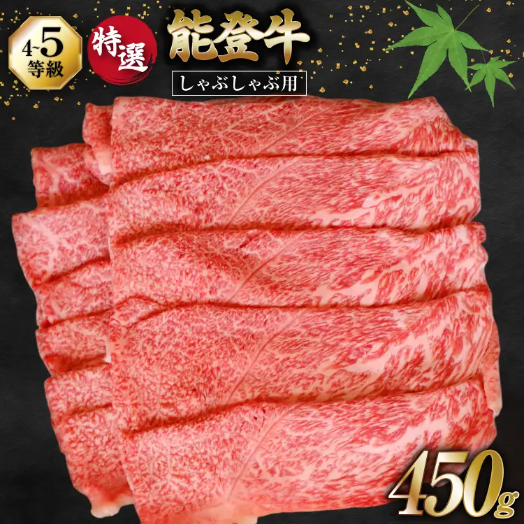 牛肉 能登牛 特選 (4～5等級) しゃぶしゃぶ用 450g 肩 もも肉 [寺岡畜産株式会社 石川県 宝達志水町 38601301]
