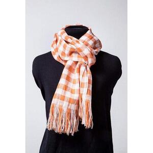 糸から日本製、旧式織機でかたこと織り上げたサラッと涼やかラミーコットンストール（オレンジ）