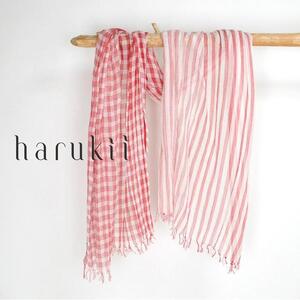 【harukii】変りギンガム長綿ガーゼストール  (レッド)