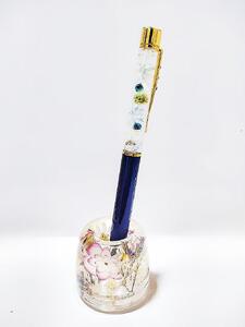 【Art grace】クリスタルハーバリウムボールペン(ミッドナイトブルー)＆ハーバリウムペン立て(ピンク)セット