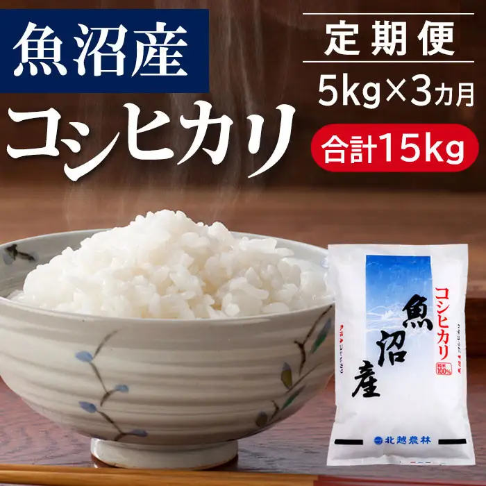 【3カ月定期便】 魚沼産コシヒカリ 5kg×3回（計15kg）新潟県産 ブランド米 精米 白米