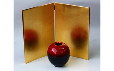 生花 暈し（ぼかし） たまご型 屏風金箔貼 大 高岡漆器 民芸品 工芸品 雑貨 日用品  FAD-0058
