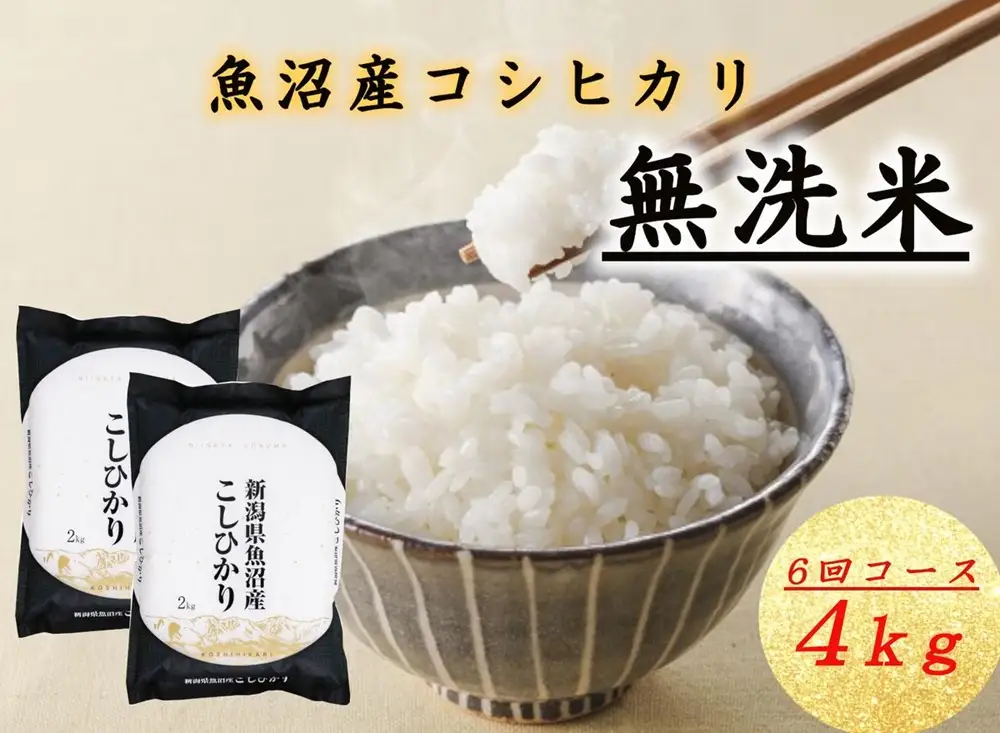 T-14【令和7年産 頒布会】無洗米 魚沼産コシヒカリ 4kg×全6回米 コメ こしひかり 精米 ブランド米 お取り寄せ 十日町市