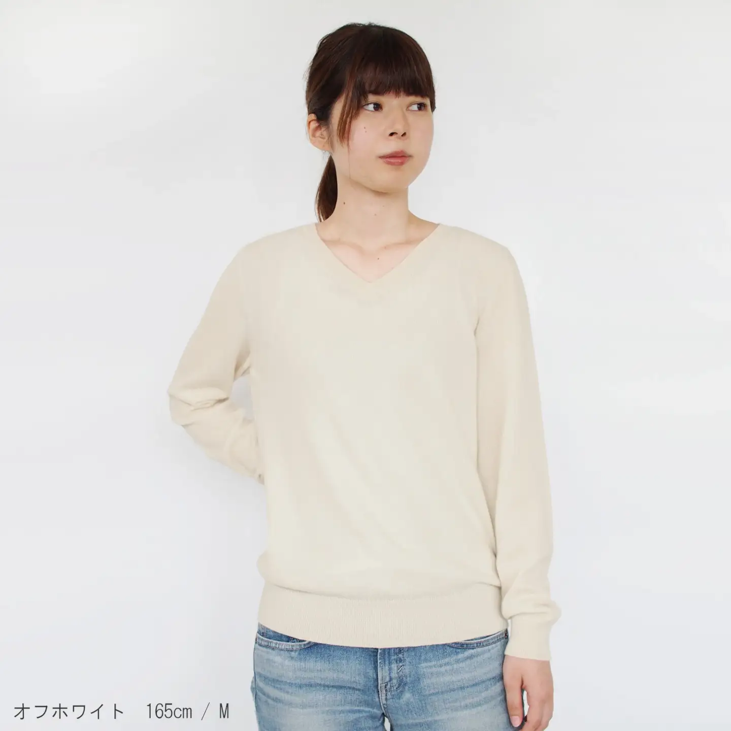 カシミヤVネックセーター オフホワイト L | カシミヤ ニット セーター