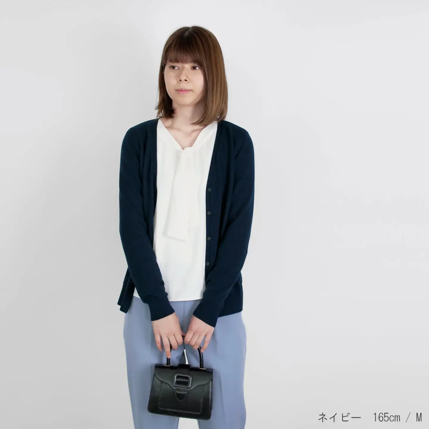カシミヤニット Vネックカーディガン ( ネイビー・L ) レディース