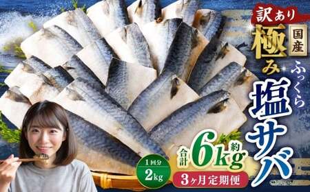 【3ヶ月定期便】【訳あり】国産 ふっくら 極み塩サバ 計約2kg ／ 1切れ 塩サバ 塩さば 塩鯖 さば サバ 鯖 魚
