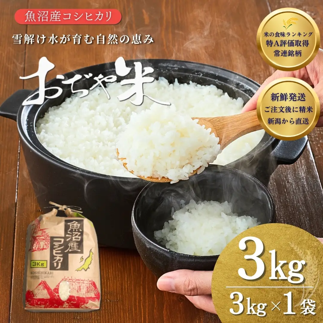 魚沼産こしひかり 3kg JA魚沼 こしひかり おぢや米 クラフト袋