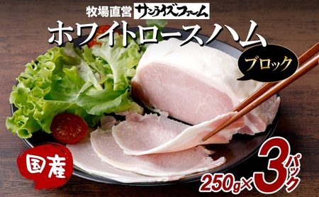 ホワイトロースハム ブロック 250g×3 計750g 豚肉 国産 ホワイト ロースハム ハム 大きい 熟成 本格的 ノンスモーク 肉厚 ジューシー 夕食 ご飯 つまみ お酒 送料無料 日本ふるさと創生株式会社（サンライズファーム） 千葉県 香取市  SRF006