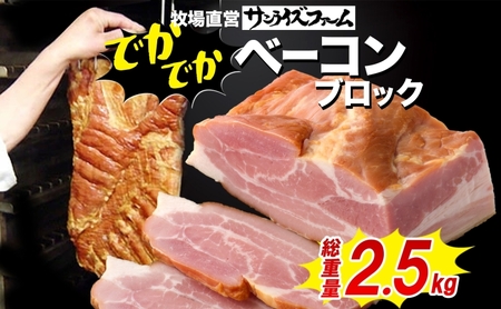 でかでかベーコンブロック約2.5kg 豚肉 国産 肉 ベーコン 大きい デカい 熟成 本格的 桜 スモーク 天然塩 肉厚 ジューシー 夕食 ご飯 つまみ ステーキ つまみ お酒 送料無料 日本ふるさと創生株式会社（サンライズファーム） 千葉県 香取市  SRF017