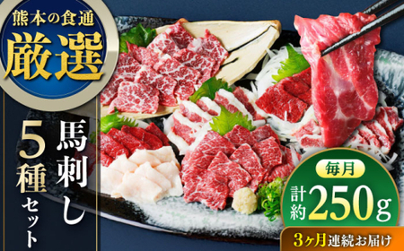 【全3回定期便】馬刺し 5種 盛り合わせセット 5人前 約250g 馬刺し[AYAT023]