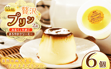信州ぜいたくプリン定番２種(みるくとたまご3個、まろやかクリーミー3個)６個セット 