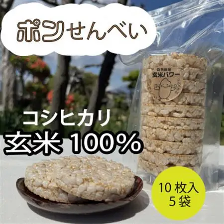 【原材料・玄米のみ】自家製玄米100%使用 ポンせんべい(10枚入り5袋セット)【1620052】