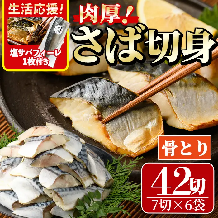 生活応援 塩サバフィーレ1枚付き！骨取り 肉厚 さば切身(42切れ) 小分け 魚 海鮮 冷凍【AW-72】【丸正水産】