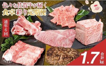 【佐賀牛定期便！偶数月にお届け☆】食卓彩り定期便 通年6回コース【有田まちづくり公社】佐賀牛 牛肉 黒毛和牛 極上の佐賀牛 厳選 お肉 おにく カルビ焼肉 ロースブロック バラスライス ロースステーキ しゃぶしゃぶ ハンバーグ 6回 定期便 ギフト 贈り物 贈答 10万円 N100-21