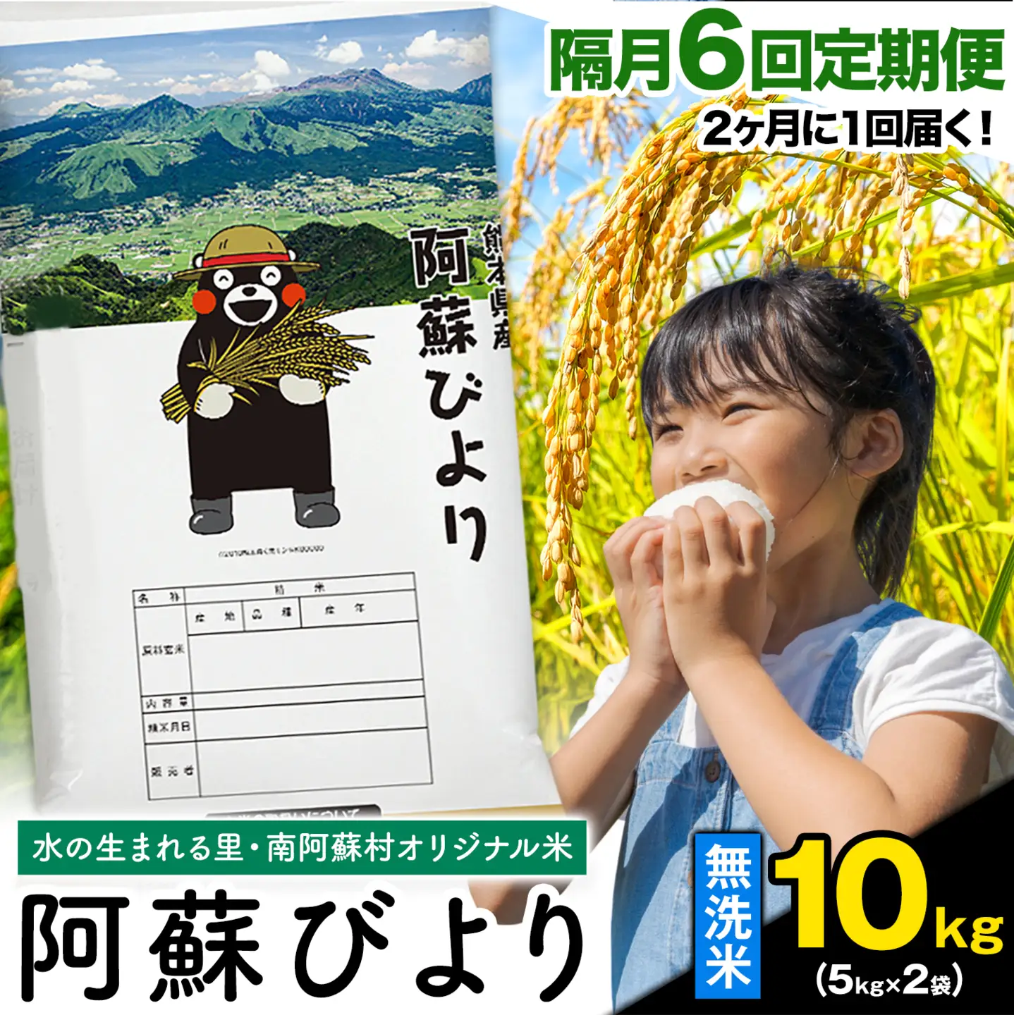 【隔月6回定期便】阿蘇びより 無洗米 10kg (5kg×2袋) 無洗