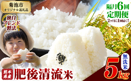 【隔月6回定期便】熊本県産 肥後清流米 無洗米 5kg 《お申込み翌月から出荷》 熊本県産 ふるさと納税 精米 米 こめ ふるさとのうぜい コメ お米 おこめ