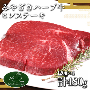 ヒレ ステーキ 宮崎 ハーブ牛 480g（120g×4枚）小分け 真空パック 冷凍