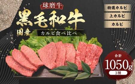 球磨牛 国産 黒毛和牛カルビ 食べ比べセット （計1050g） 特選 くまもと黒毛和牛 球磨牛 カルビ 焼肉用 1050g 熊本県産 冷凍