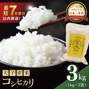 【最短7日発送】大子産米 コシヒカリ（精米）3kg|茨城県 大子町 こしひかり 白米 令和7年産 食味値 コンテスト（AV048）