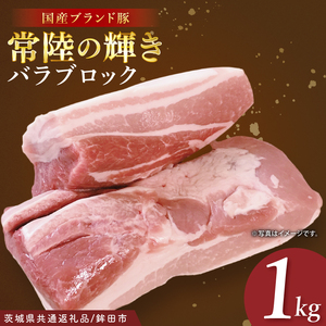 【茨城県共通返礼品/鉾田市】国産常陸の輝き豚バラブロック 1.0kg | 霜降り 柔らかい 高品質 茨城県産(92-13)