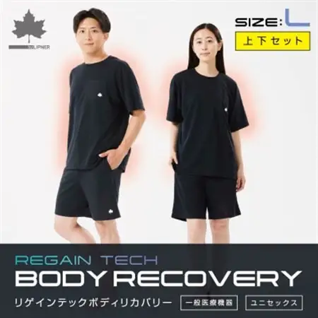 LBL リカバリーウエア 夏用上下セット　Lサイズ　リカバリーショーツ+Tシャツ ブラック【1683621】