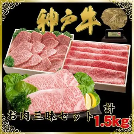 神戸牛(神戸ビーフ)お肉三昧セット 計1.5kg【配送不可地域：離島】【1687013】