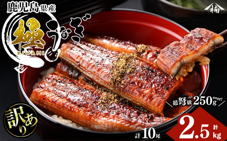 【訳あり】楠田の極うなぎ蒲焼き10尾(計2.5kg以上・1尾あたり250g～289g)&nbsp; 山椒付たれ 鰻 ウナギ 蒲焼 うな重 ひつまぶし 鹿児島 冷凍 おかず お祝い 訳あり j7-002