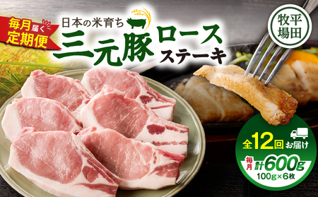 【 全12回 毎月 定期便 】 日本 の 米育ち 平田牧場 三元豚 ロース ステーキ 6枚 T036-T03-03 肉 豚肉