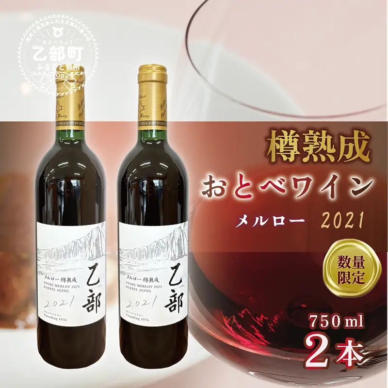 ＜おとべワイン メルロー 750ml×2本セット＞北海道 乙部町 道産 道南 道南ワイン おとべワイン ワイン 赤ワイン 限定 限定品 芳醇 香り