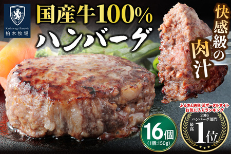柏木牧場特製 国産牛100%ハンバーグ (150g×16個) [0759]