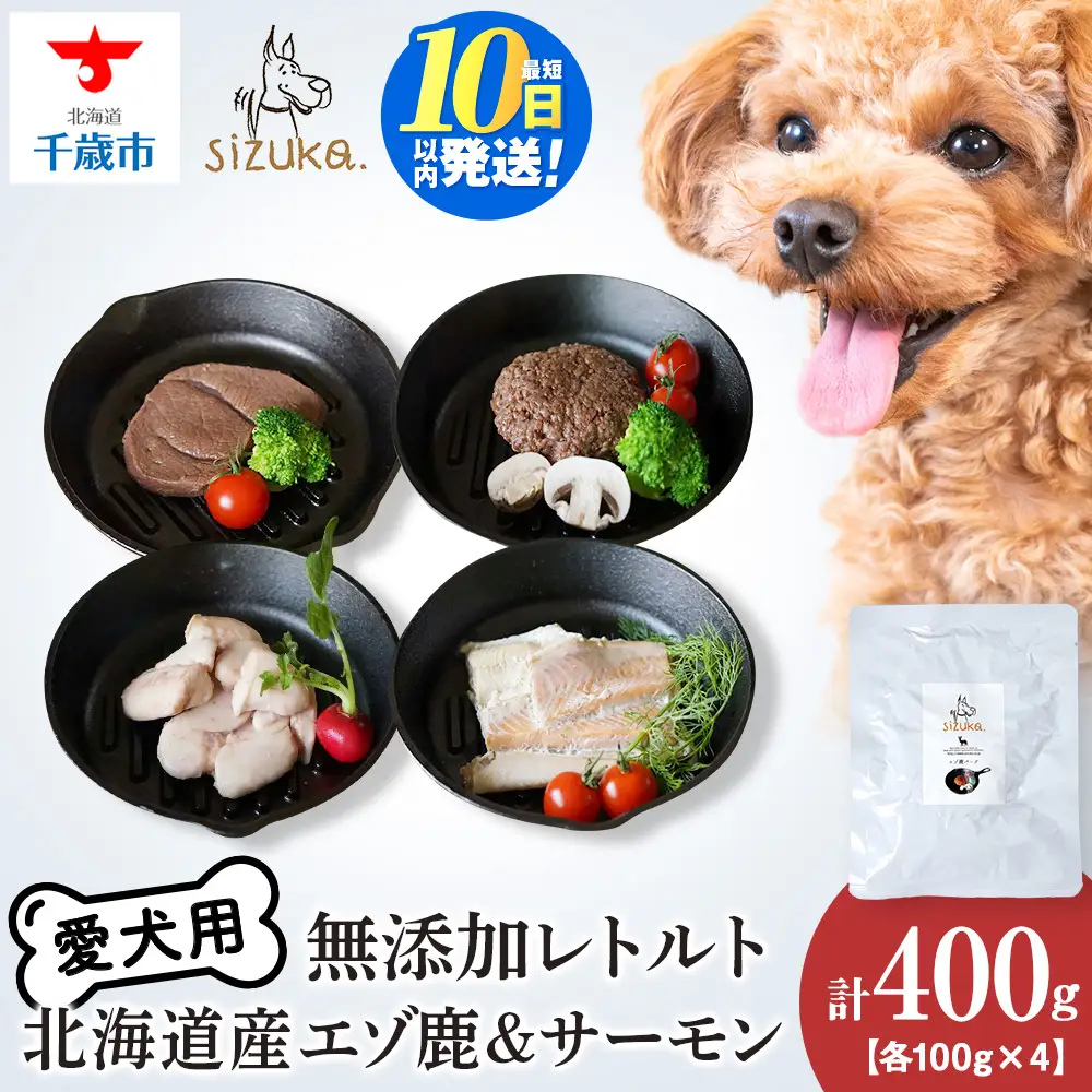 愛犬用 無添加おやつ エゾ鹿＆サーモン レトルトセット（4種）