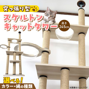 スケルトンキャットタワー XLB-B（高さ245cm） _ キャットタワー スケルトン 突っ張り型 猫 猫用 透明 クリアボウル 家具調仕上げ インテリア 重厚感 高級感 多頭飼い おすすめ 運動不足解消 ストレス解消 安心 安全 耐久性 組立式 受注生産 日本製 国産 ペット用品 お取り寄せ 福岡県 久留米市 送料無料  〔Qx088-02〕