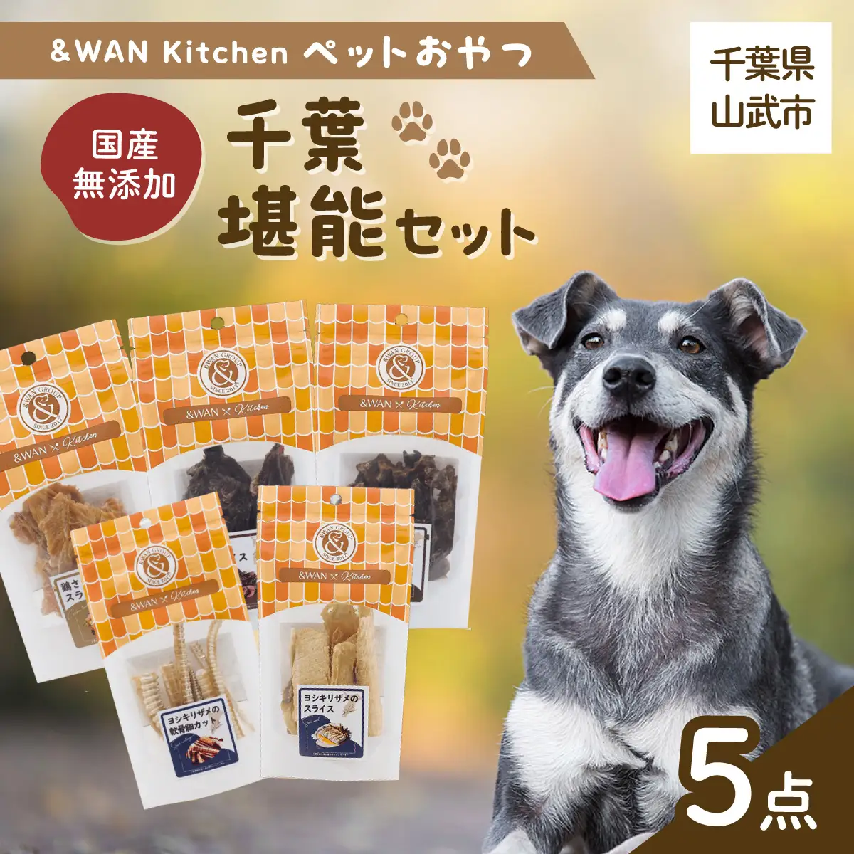 ＆WAN Kitchenペットおやつセット（千葉堪能セット）（鹿肉スライス/猪肉スライス/錦爽どりささみ/サメスライス・サメ軟骨） SMU017