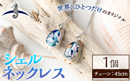 海アクセサリー シェルネックレス (1個) アクセサリー ネックレス ハンドメイド 手作り 首飾り ギフト プレゼント 贈り物 貝殻 1点もの オリジナル 数量限定 【タツノオトシゴ】as50-006