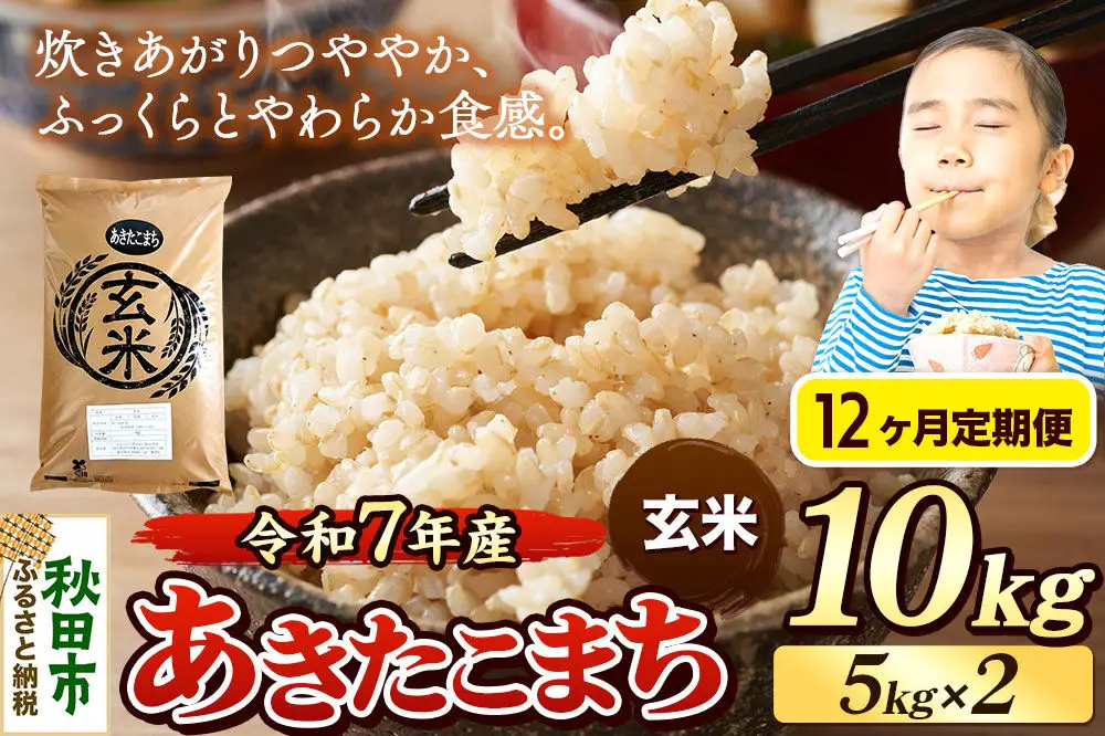 《令和7年産》《定期便12ヶ月》 米 あきたこまち 10kg（5kg×2袋） 【玄米】 秋田県産