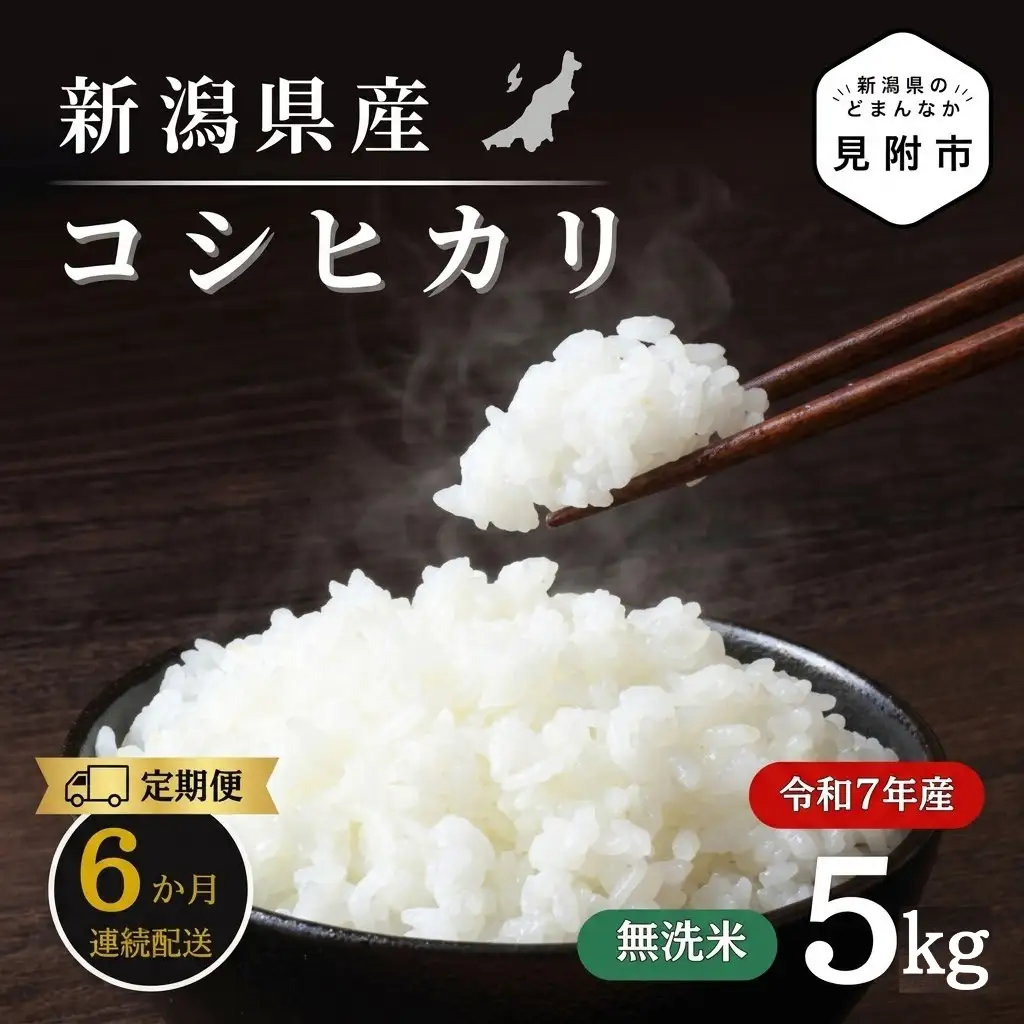【6か月定期便】R7年産 新潟県産 コシヒカリ 5kg （無洗米）