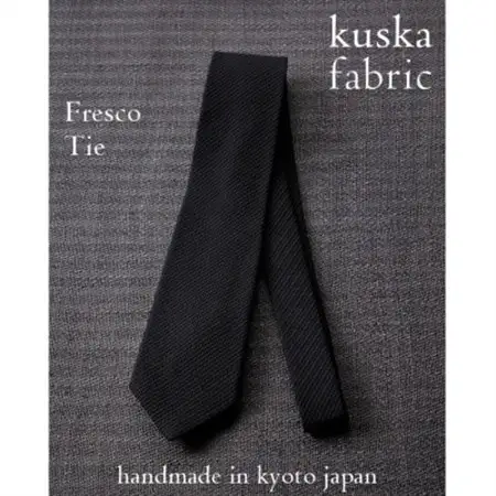 【手織りネクタイ】ブラック フレスコタイ kuskafabric 京都・丹後のシルク織物【1689949】