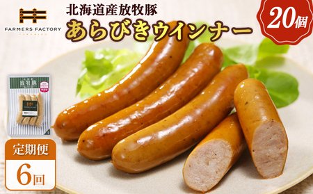 【定期便：6回】北海道産放牧豚 無添加粗挽きウインナー ×20パック【12008501】