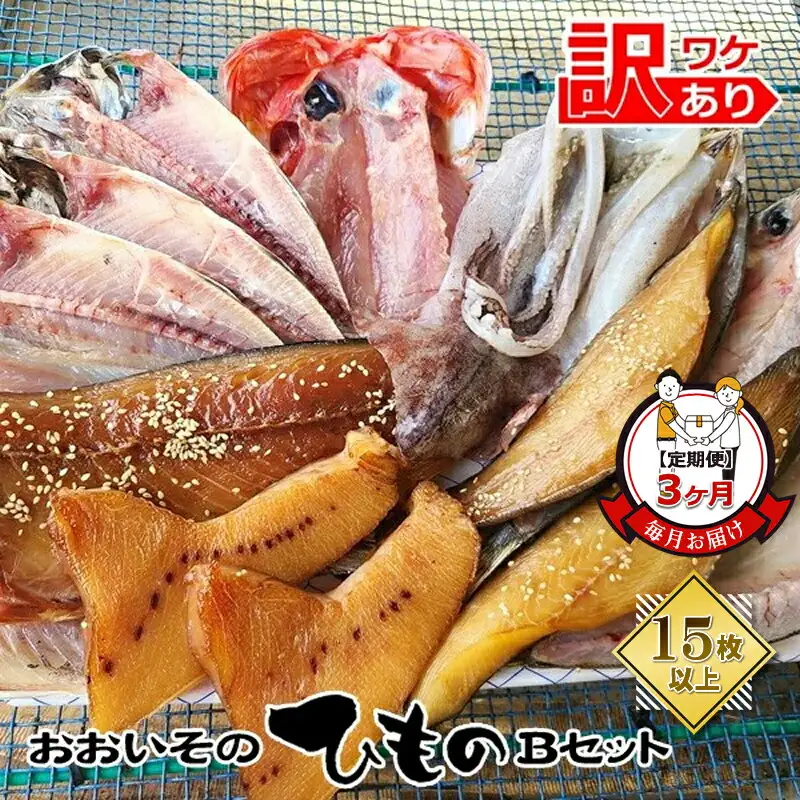 【定期便3か月】おおいその干物Bセット（15枚以上）／ 季節で変わる旬な訳あり品 【 ひもの 魚 天日干し 神奈川県 大磯 湘南 特産品 3回お届け 神奈川県 大磯町 自家製干物 贈答品 地魚 お歳暮・お中元】