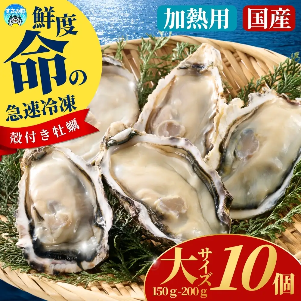 国産 急速冷凍牡蠣 加熱用 大サイズ 10個 / 牡蠣 殻付き 海鮮 かき カキ 冷凍 【mix007】